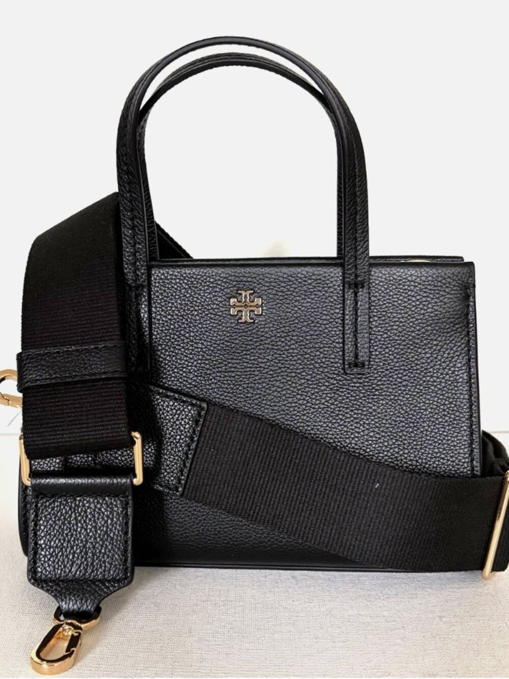 New Tory Burch Blake Mini Tote Pebble Leather Black